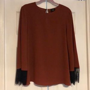 Pumpkin/Burnt Orange Lace Bell Sleeve Blouse